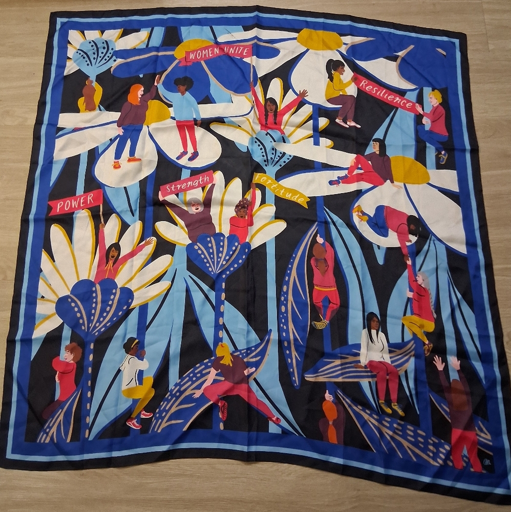 Colorful Graphic Silk Scarf with Inspirational Words